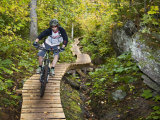 Mountain biking on the Stairway to Heaven Trail in Copper Harbor, Michigan, USA