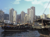 Aberdeen Harbor, Hong Kong, with Boats and High-Rise Apartment Buildings