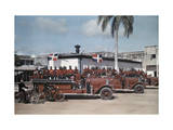 Large Group of Santo Domingo Firemen Pose on their Trucks