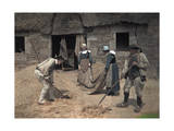 Breton Family Threshes Buckwheat in France Photographic Print