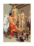 Greek Artist Praxiteles Models a Clay Maquette for a Nude Sculpture