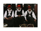 Women from Gorlice Donning Red Kerchiefs Hold Wild Strawberries