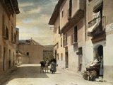 Woman and Donkey Stand in an Empty Street in Segovia