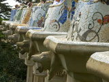 Colorful Tiles and Animal Heads at the Parc Guell, Designed by Gaudi