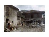 Buy Plow and Cart Sit Between the Homes on an Austrian Village Street at AllPosters.com