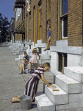 Buy Little Girl Washes Marble Steps of a Row House in Baltimore at AllPosters.com