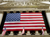 Facade of the New York Stock Exchange Draped in the American Flag