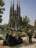 People Relaxing in View of the La Sagrada Familia Church, by Gaudi