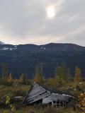 Buy Dilapidated Old Cabin and Mountain Ridges in Scenic Kenai Peninsula at AllPosters.com