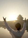 Buy Woman in Her 20s to 30s Doing Her Morning Exercise and 'Tai Chi' at AllPosters.com