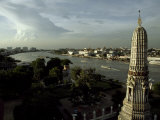 Elevated View of the Wat Arun Temple Spire and the Chao Phraya River