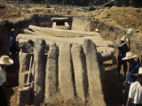 Workers Unearth Basalt Columns That Block an Ancient Mayan Tomb