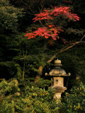Colorful Trees and Sculpture in a Japanese Garden