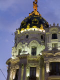Vintage Architecture at Dusk Along the Gran Via in Madrid