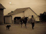 Cowboy Actor, Horse and Dog on an Old Western Movie Set
