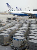 United Airlines Cargo Containers are Lined Up at Tokyo Narita Airport
