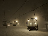 Buy Night Skiing During a Snowstorm - View of Ski Lifts at AllPosters.com