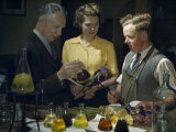 Buy Scientists Examine Results of Tests of Chemical Pigment in Flowers at AllPosters.com