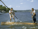 Buy Competing Logrollers Standing on Log Try to Unbalance Each Other at AllPosters.com