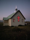 Buy Small Church with a Cross Lit Up in Red Lights at AllPosters.com