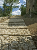Looking Up Broad Steps to an Ancient Church in Provence, with Sky
