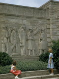 Buy Girls Look at Bas Relief Depicting Period in Abraham Lincoln's Life at AllPosters.com