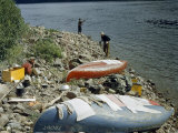 Buy Men Relax, Bathe, and Fish as Clothes Dry on Overturned Canoes at AllPosters.com