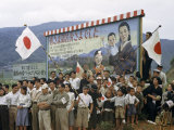Buy People Waving Flags Gather Near Sign to Welcome Home Prisoners of War at AllPosters.com