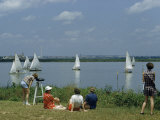 Buy People Watch Sailboats Crossing Finish Line at Urban Marina at AllPosters.com