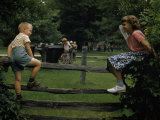 Buy Girl and Boy Climb a Split Rail Fence in a State Park at AllPosters.com