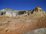 Buy Man Leads His Horse and Dog Up a Canyon Past Sandstone Cliffs at AllPosters.com