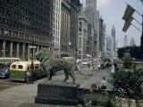 Buy Bronze Lions Overlook Pedestrians and Traffic on Michigan Avenue at AllPosters.com