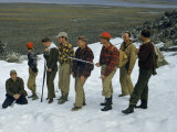 Buy Scientists and Aircraft Crewmen Stand in Snow Near Arctic Crater Lake at AllPosters.com