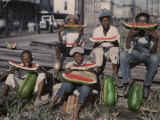 Buy Five Boys Sit Together, Eating Large Watermelon Slices at AllPosters.com