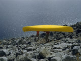 Buy Scientists Carry a Canoe Down Steep, Rocky Shore Toward a Crater Lake at AllPosters.com