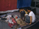 Buy Father and Son Spread Out Clothes to Dry on Deck of their Sampan at AllPosters.com