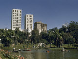 Buy People Row on a Tranquil Lake in a City Park at AllPosters.com