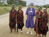 Portrait of American Traveler with Zulu Women Dressed for a Festival