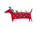 Red Dog with Birds