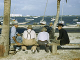 Buy Retired Boat Skippers Sit on Benches Overlooking a Yacht Basin at AllPosters.com