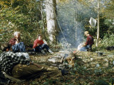 Buy Hikers Relax Beside a Campfire at Breakfast at AllPosters.com