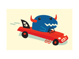Blue Horned Dino in Racecar