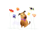 Dog with Butterfly and Flowers