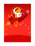 Boy Driving Red Spaceship