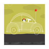 Dog, Cat, Bird in Car