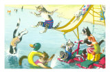Cats Sliding into Swimming Pool