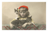 Girl with Red Tam and Two Cats