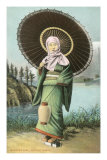 Buy Japanese Woman with Umbrella and Lantern at AllPosters.com