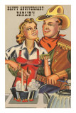 Happy Anniversary Darlin', Cowboy and Cowgirl Cooking Premium Poster