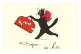 Black Cat with Suitcase, French Greetings from Nice